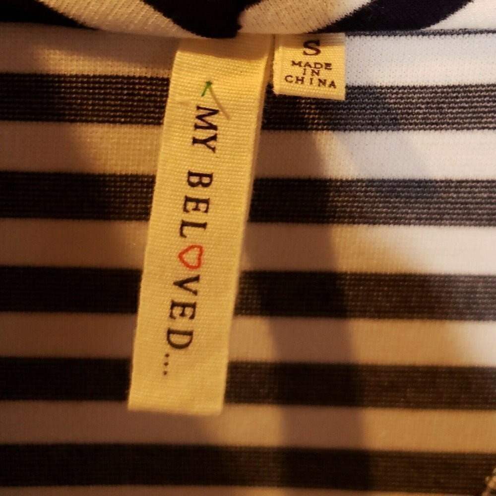 My Beloved Black White Stripe High Low Side Zip Lightweight Knit Jacket … - Picture 9 of 10